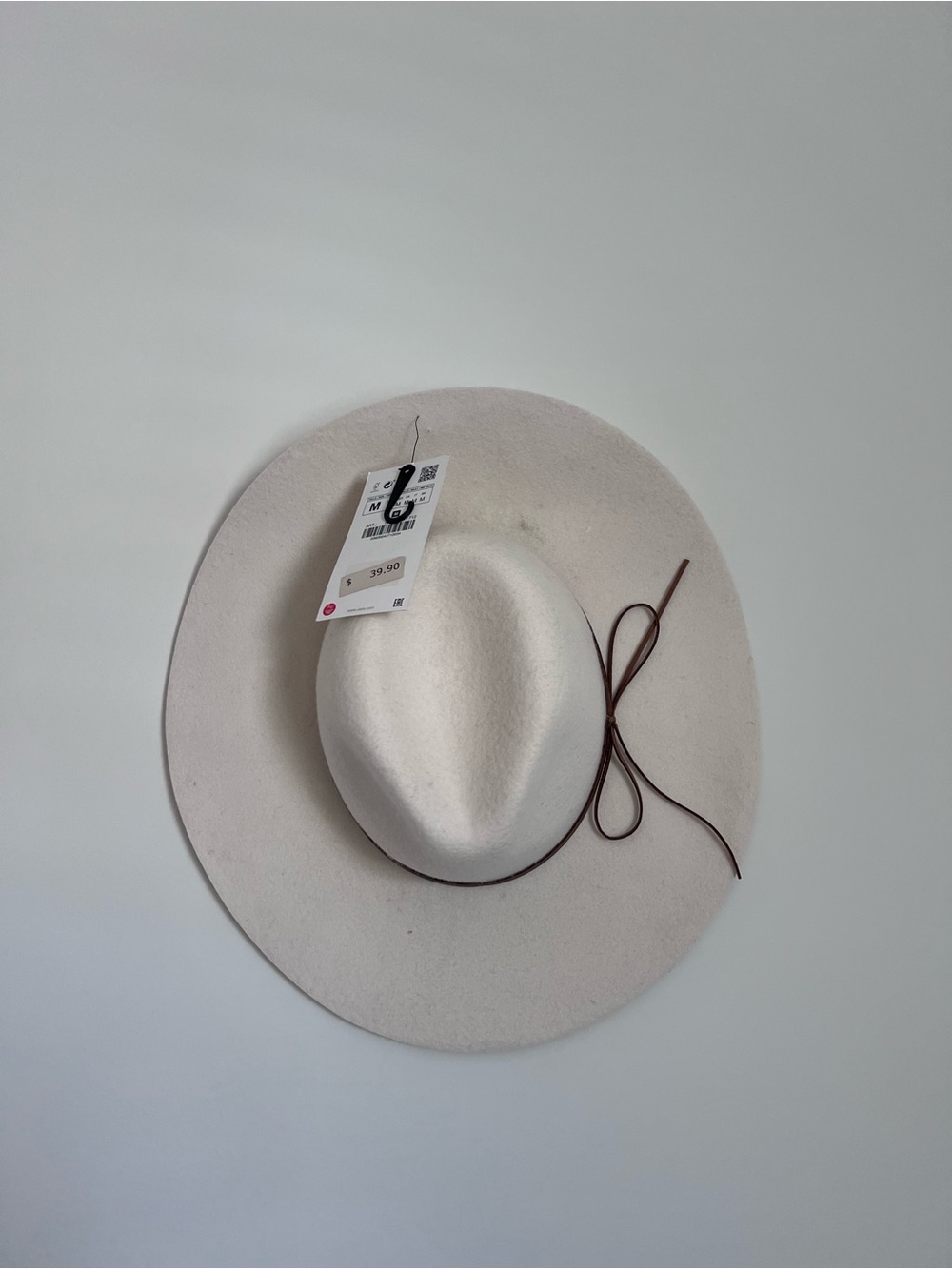 Zara Cream Wide-Brim Felt Hat with Brown Tie